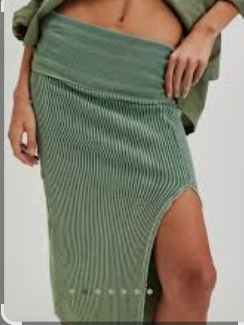 Free People FP ONE PARI Green Waffle Knit Fold Over Low Rise ⁶Midi Skirt XS